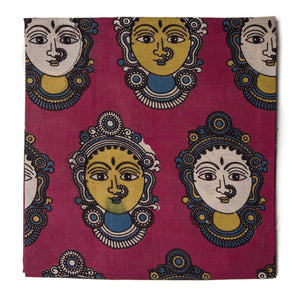 Red Kalamkari Screen Printed Cotton Fabric with female face