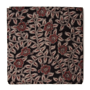 Black and Maroon floral Kalamkari Screen Printed Cotton Fabric 