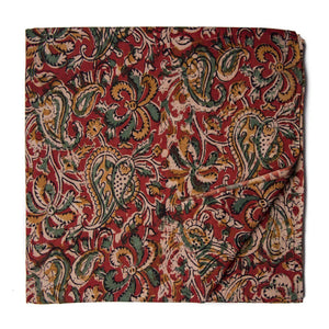 Red Kalamkari Handblock Printed Cotton fabric with floral print