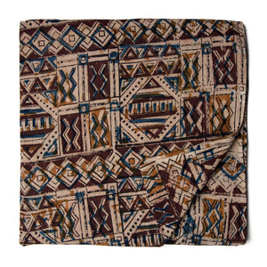 Brown Kalamkari Handblock Printed Cotton fabric with geometrical print