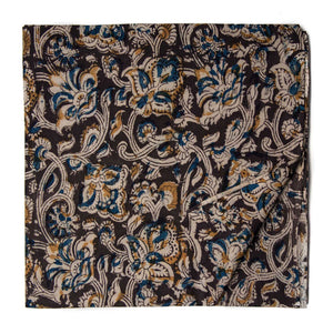 Black Kalamkari Handblock Printed Cotton fabric with floral print