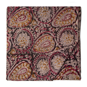Black Kalamkari Handblock Printed Cotton fabric with floral print