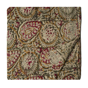 Green Kalamkari Handblock Printed Cotton fabric with floral print