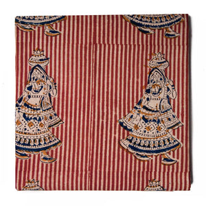 Red Kalamkari Handblock Printed Cotton fabric with Human figure print