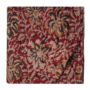 Red Kalamkari Handblock Printed Cotton fabric with floral print