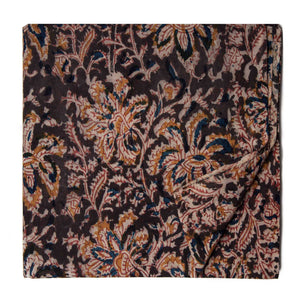 Brown Kalamkari Handblock Printed Cotton fabric with floral print
