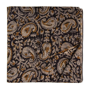 Black Kalamkari Handblock Printed Cotton fabric with paisley print