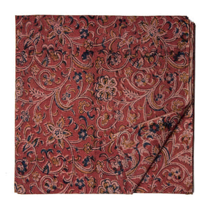 Red Kalamkari Handblock Printed Cotton fabric with floral print