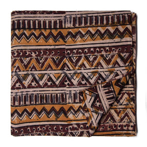 Brown Kalamkari Handblock Printed Cotton fabric with geometrical print
