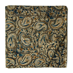 Green Kalamkari Handblock Printed Cotton fabric with paisley print