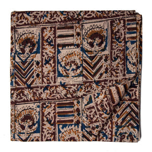 Brown Kalamkari Handblock Printed Cotton fabric with floral print
