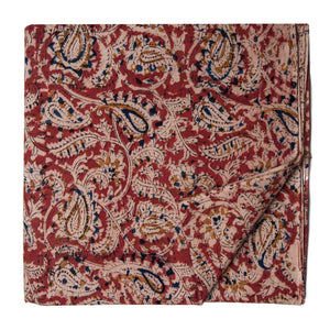 Red Kalamkari Handblock Printed Cotton fabric with paisley print