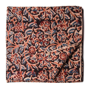 Blue & Black Kalamkari Handblock Printed Cotton Fabric