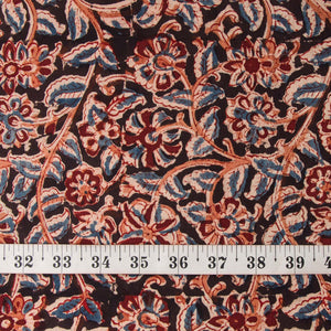 Blue & Black Kalamkari Handblock Printed Cotton Fabric