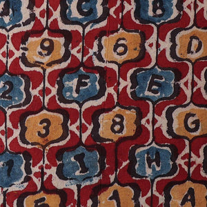 Red & Blue Kalamkari Handblock Printed Cotton Fabric