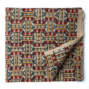 Precut 1 meters -Red & Off White Kalamkari Handblock Printed Cotton Fabric