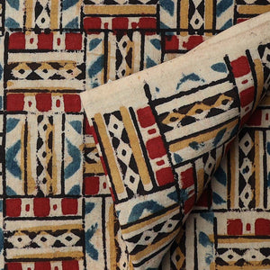 Precut 1 meters -Red & Off White Kalamkari Handblock Printed Cotton Fabric