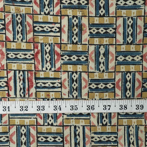 Precut 1 meters -Blue & Off White Kalamkari Handblock Printed Cotton Fabric
