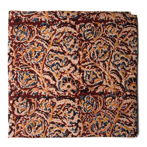 Blue & Brown Kalamkari Hand Block Printed Cotton Fabric