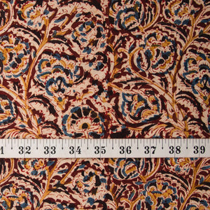 Blue & Brown Kalamkari Hand Block Printed Cotton Fabric