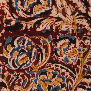 Precut 0.25 meters -Blue & Brown Kalamkari Hand Block Printed Cotton Fabric
