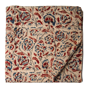 Precut 0.25 meters -Blue & Red Kalamkari Hand Block Printed Cotton Fabric