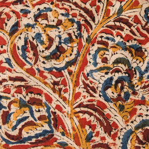 Precut 0.25 meters -Yellow & Red Kalamkari Hand Block Printed Cotton Fabric