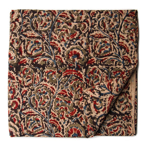 Black & Green Kalamkari Hand Block Printed Cotton Fabric