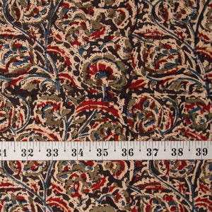 Black & Green Kalamkari Hand Block Printed Cotton Fabric