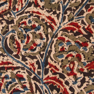 Black & Green Kalamkari Hand Block Printed Cotton Fabric