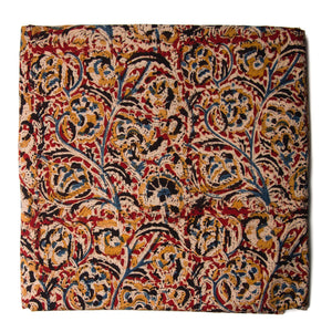 Yellow & Red Kalamkari Hand Block Printed Cotton Fabric