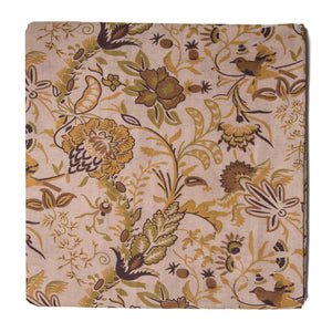 Yellow and Off White Screen Printed Kalamkari Cotton Fabric with Floral print