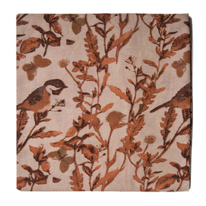 Orange and Off White Screen Printed Kalamkari Cotton Fabric with Floral and Bird print