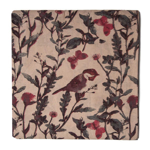 Grey and Off White Screen Printed Kalamkari Cotton Fabric with Floral and Bird print