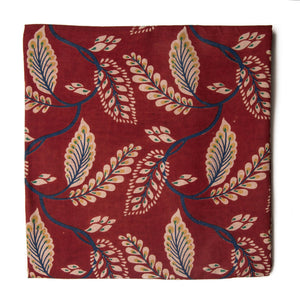 Red and yellow Kalamkari Screen Printed Cotton Fabric with floral print