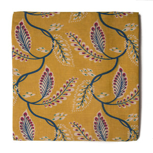 Yellow Kalamkari Screen Printed Cotton Fabric with floral print