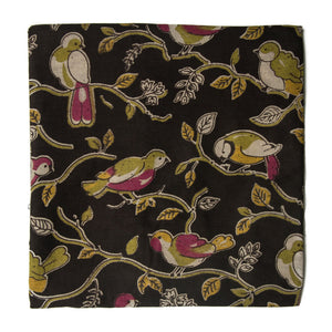 Black and Green Kalamkari Screen Printed Cotton Fabric with bird print