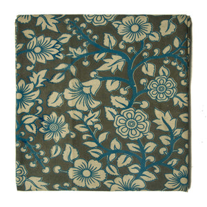 Grey and Off white Kalamkari Screen Printed Cotton Fabric with floral  design