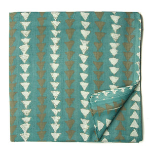 Green and white Printed Cotton Fabric with triangle print