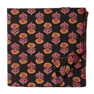 Black and yellow screen printed pure cotton fabric with floral design