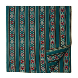 Blue and red screen printed pure cotton fabric with floral design