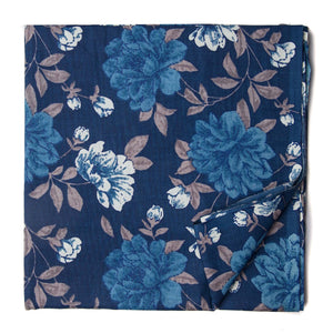 Blue screen printed pure cotton fabric with floral design