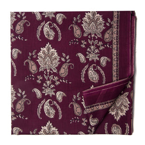 Brown and off white screen printed pure cotton fabric with floral design