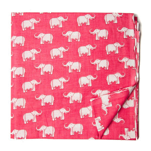 Red and white screen printed pure cotton fabric with elephant design