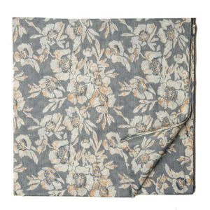 Grey and Off White Pure Cotton Screen Printed Fabric with floral print