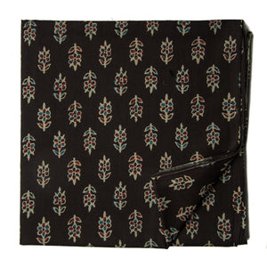 Black and Off White Pure Cotton Screen Printed Fabric with floral print