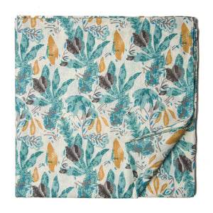 Blue and Off White Pure Cotton Screen Printed Fabric with floral print