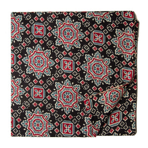 Black and blue pure cotton screen printed fabric with floral print