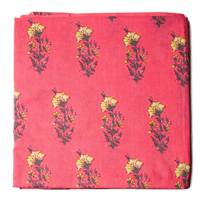 Precut 1 meter -Pink & Yellow Cotton Fabric with Floral Print