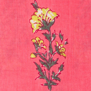 Precut 1 meter -Pink & Yellow Cotton Fabric with Floral Print